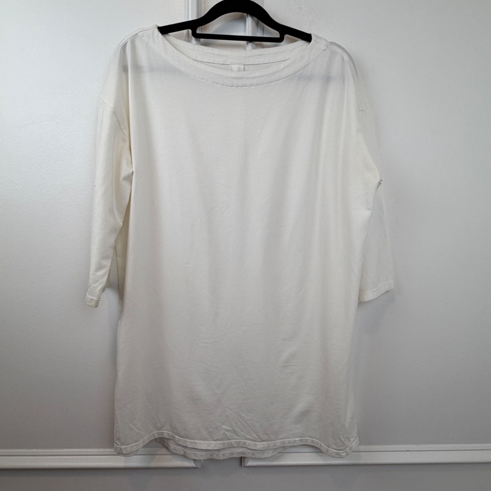 J. Jill Luxe Supima Pleat-Back Tunic Off White 3/4 Sleeve Boat Neck Top Small